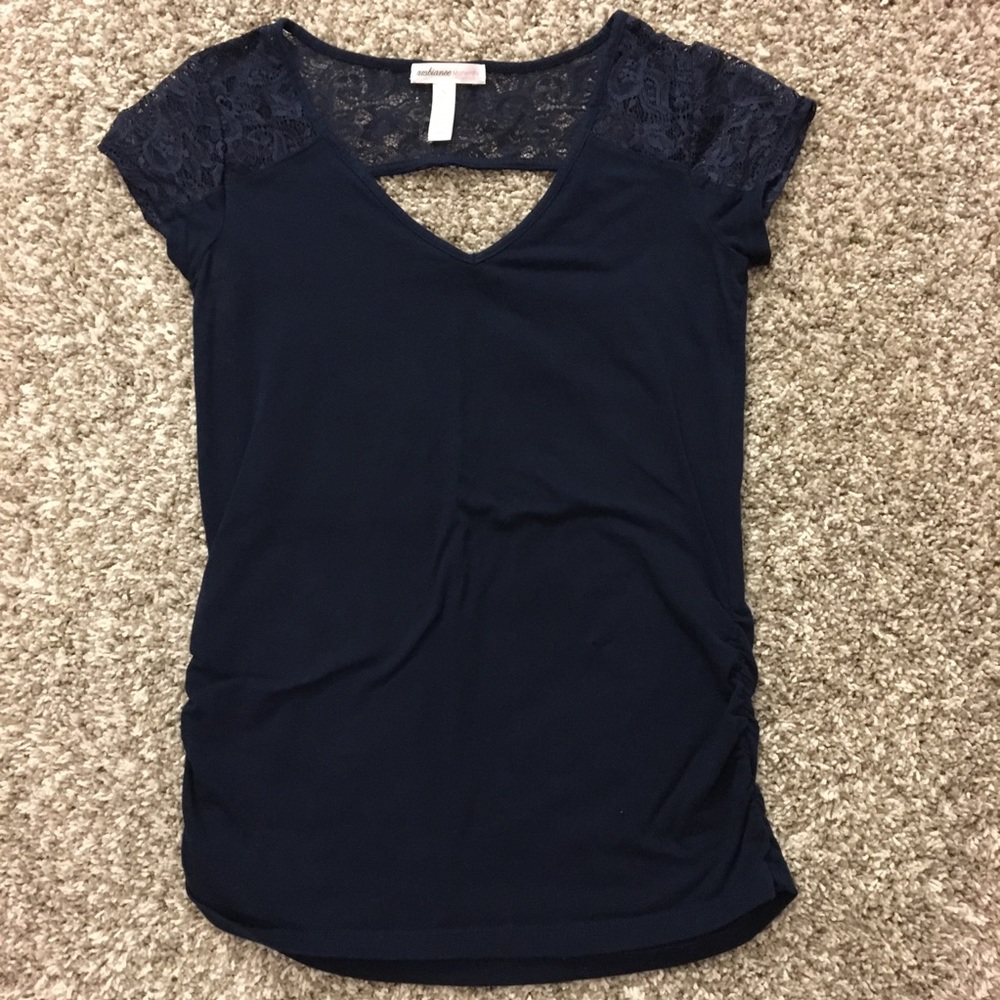 Ambiance maternity top navy lace shoulders & back.